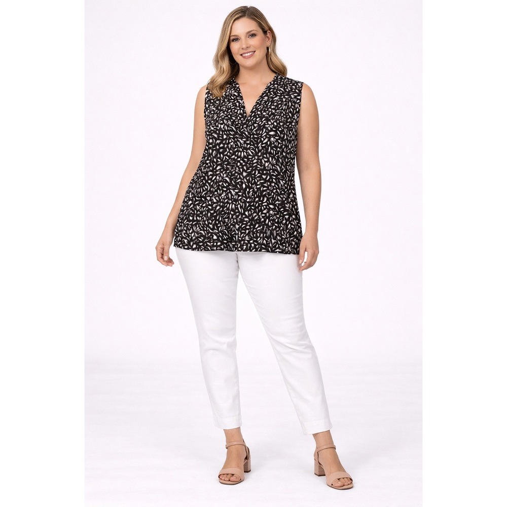 BYdesign‎ XL Black White Abstract Print Sleeveless V-Neck Surplice Blouse Top